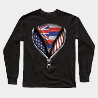 Hawaiian Flag  Hawaii Flag American Flag Zip Down - Gift for Hawaiian From Hawaii Long Sleeve T-Shirt